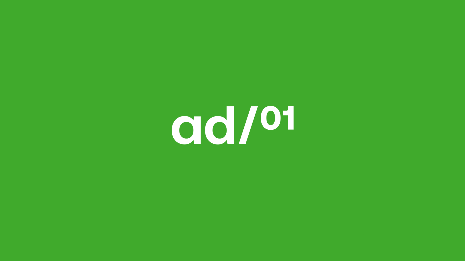 The text "ad/01" in white, bold, sans-serif font centered on a bright, solid green background.
