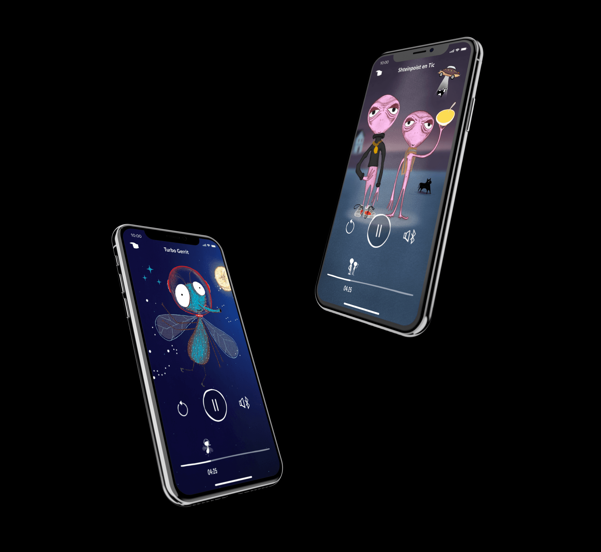 Mobile phone showing audio book characters on the screen