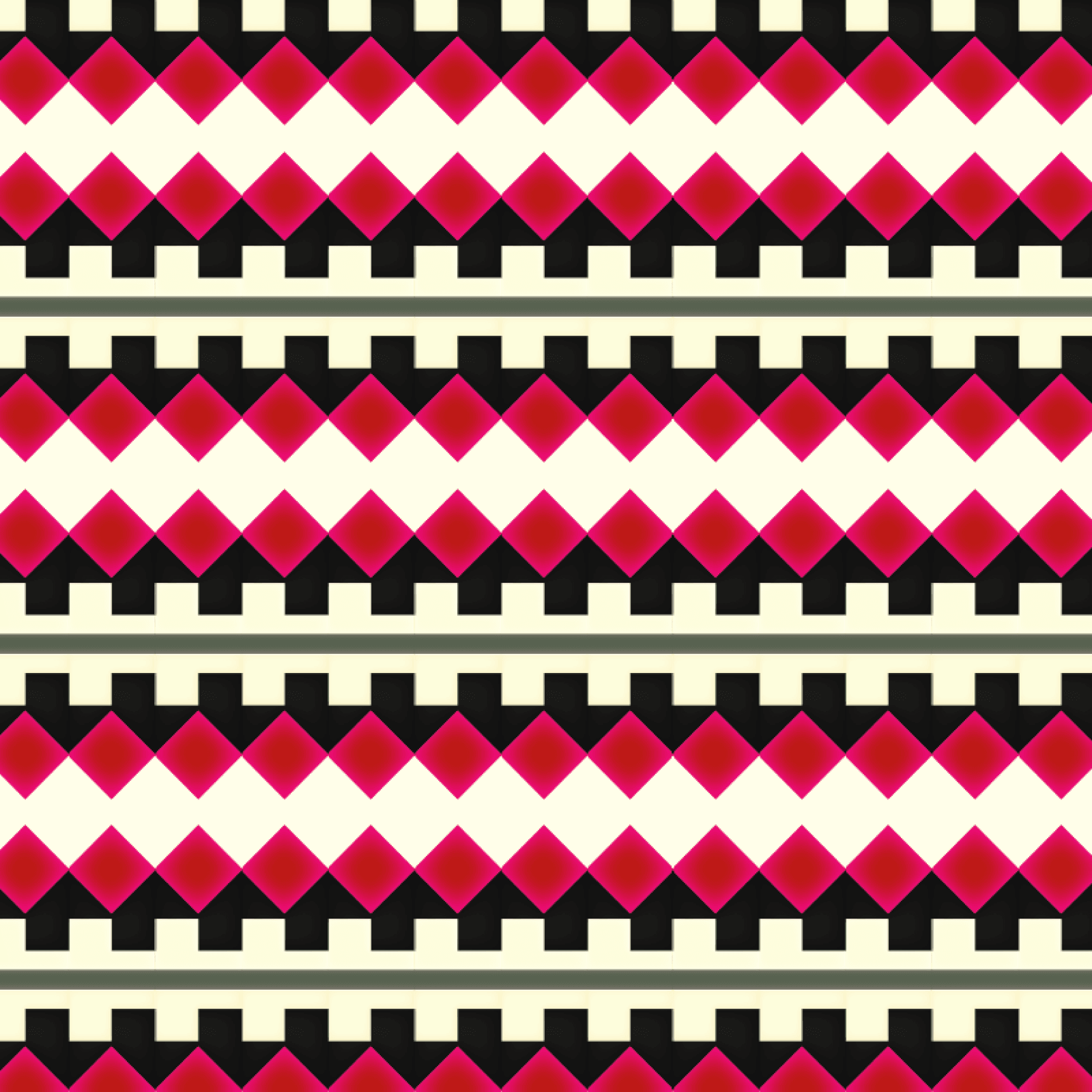 A traditional-style zigzag or chevron pattern consisting of horizontal rows in black, white, and red.
