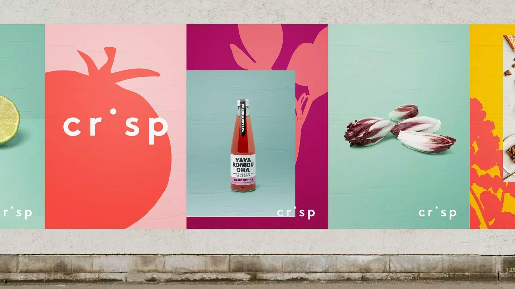 printed advertisements on a wall for crisp 